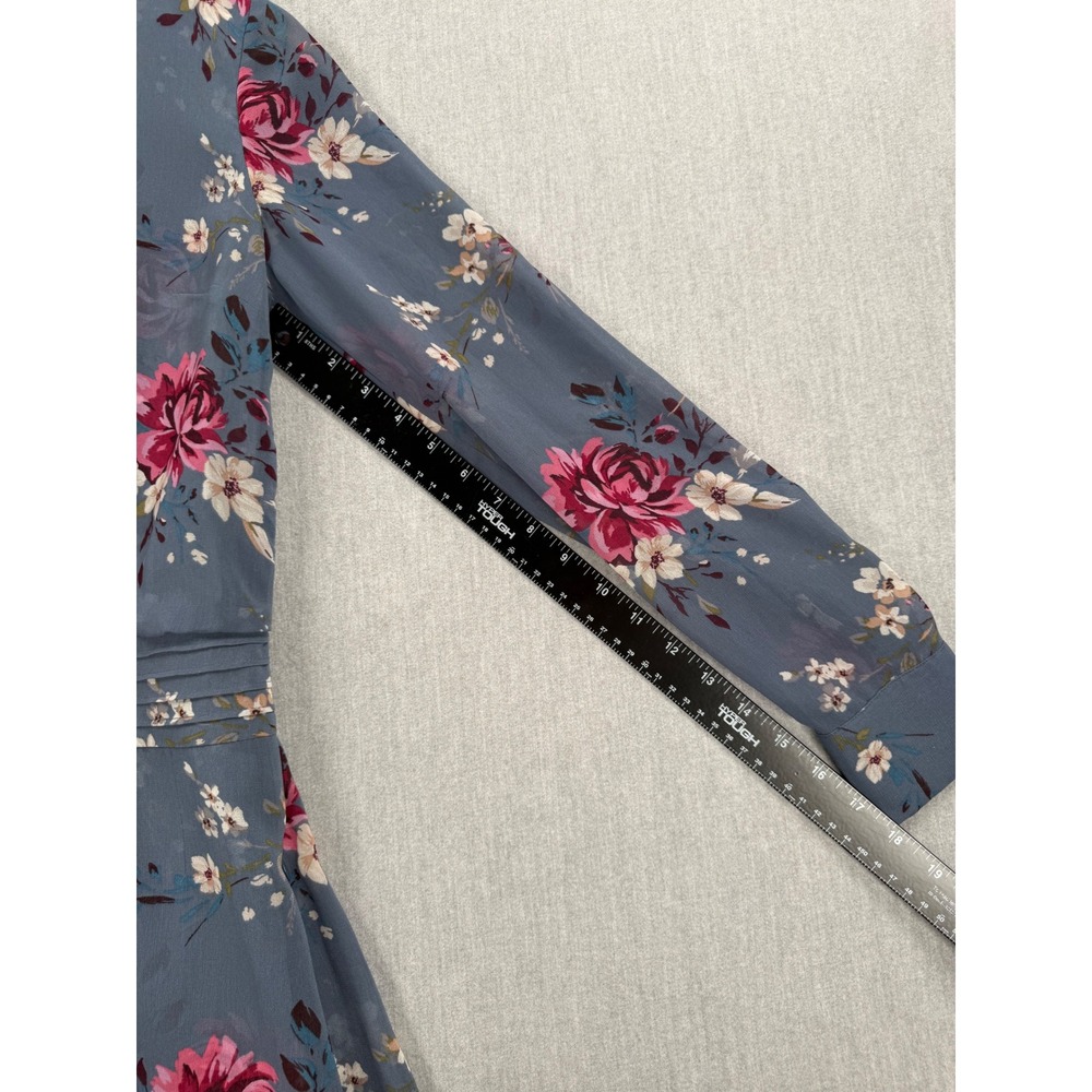 White House Black Market Blue Floral Pintuck Pleat Long Sleeve Dress Size 2 - Picture 11 of 14
